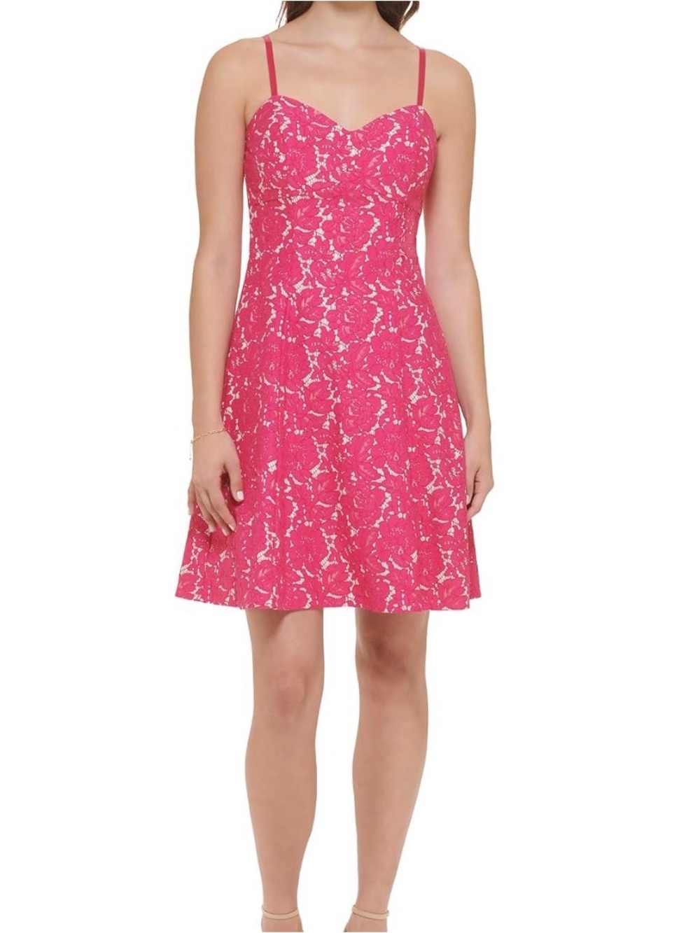 Guess Hot Pink Lace A-Line Spaghetti Strap Dress